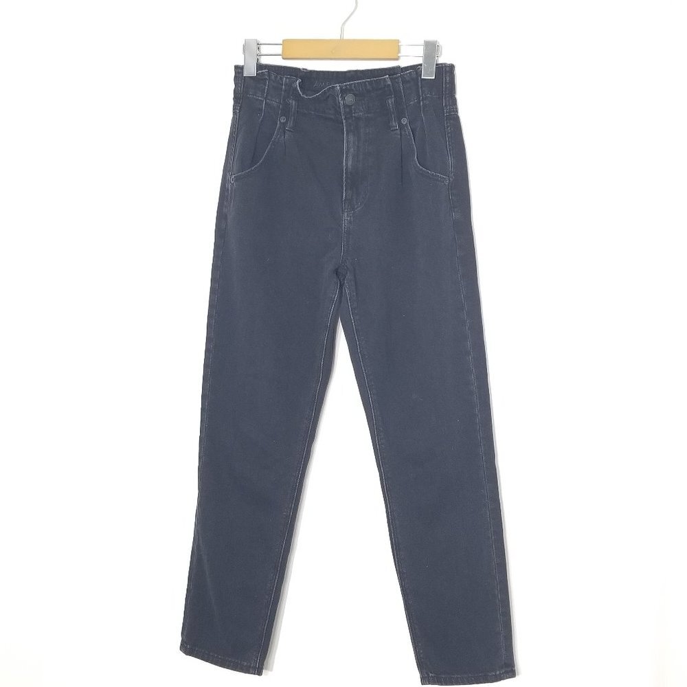 American Eagle Black Pleated Jeans High Rise Straight Leg Cotton Blend Size 2